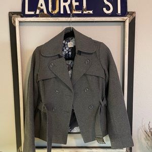 Wool Blend Jacket* floral lined+ dress Coat+Vintage+Crop+Gray+EUC